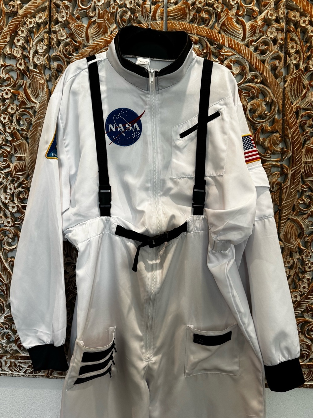 Spirit NASA Astronaut Costume, White Jumpsuit w/ Black Trim & Patches - Picture 4 of 16